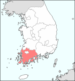 韓国における全羅南道の位置