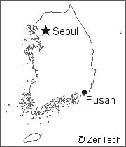 首都ソウルの記載された韓国白地図