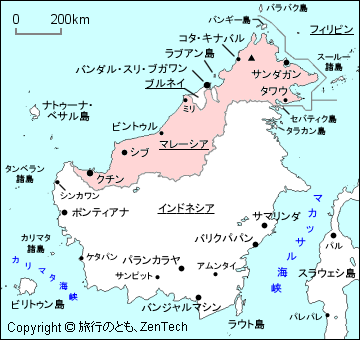 ボルネオ島の地図