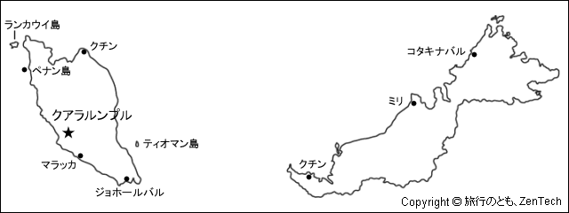 日本語表記マレーシア白地図