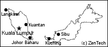 主要都市の記載されたマレーシア白地図