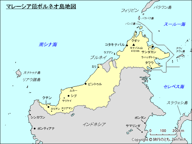 マレーシア領ボルネオ島地図