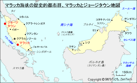 マラッカ海峡の歴史的都市群、マラッカとジョージタウン地図