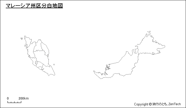 マレーシア州区分白地図