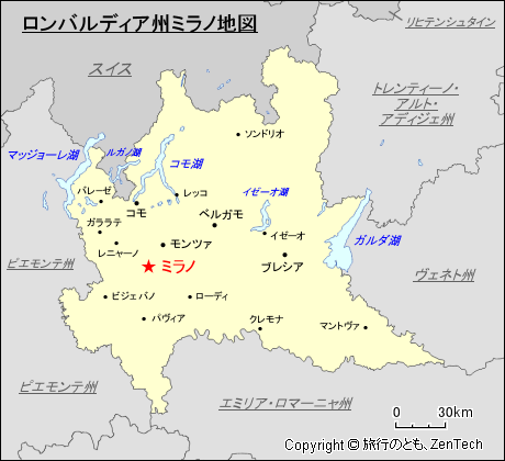 ロンバルディア州ミラノ地図