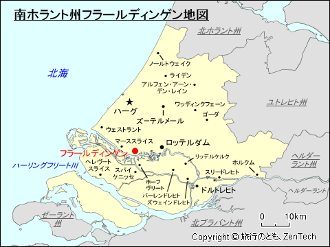 南ホラント州フラールディンゲン地図