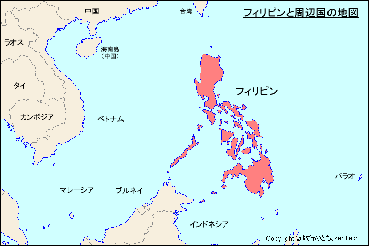 フィリピンと周辺国の地図