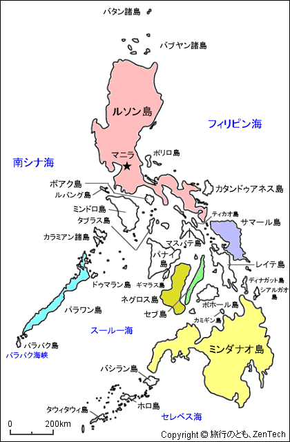 フィリピンにある島々の地図