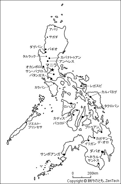 地名入りフィリピン白地図、日本語表記