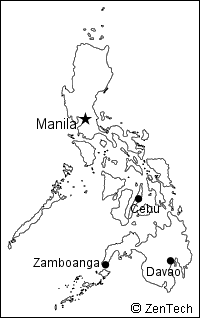 主要都市の記載されたフィリピン白地図（小サイズ）