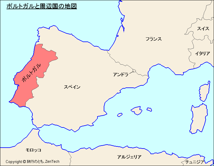 ポルトガルと周辺国の地図