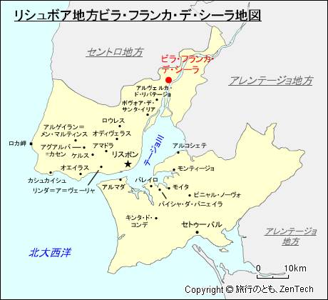 リシュボア地方ビラ・フランカ・デ・シーラ地図