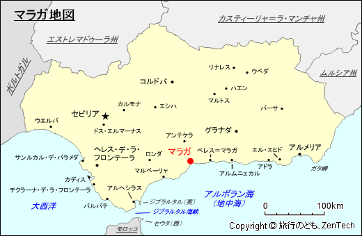 アンダルシア州マラガ地図