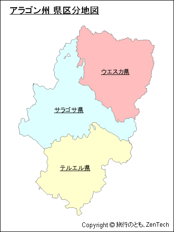 アラゴン州 県区分地図