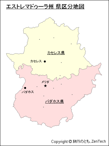 エストレマドゥーラ州 県区分地図