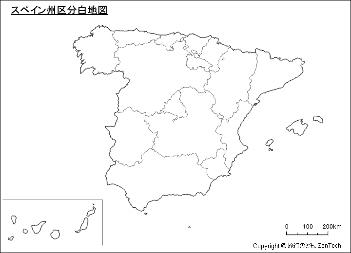 スペイン州区分白地図