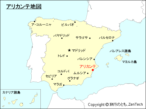 スペインにおけるアリカンテ地図