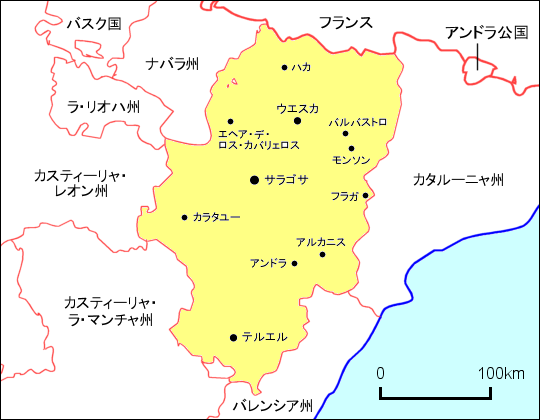 アラゴン州周辺地図