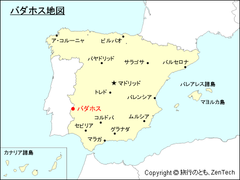 スペインにおけるバダホス地図