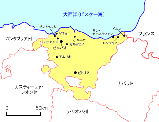 バスク州と周辺地図