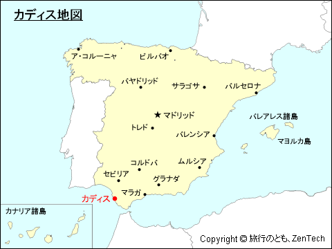 スペインにおけるカディス地図
