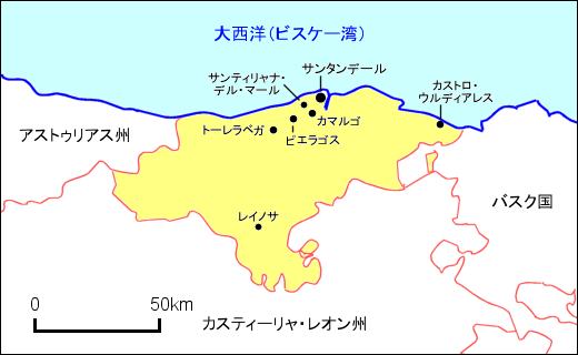 カンタブリア州周辺地図