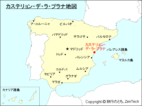 スペインにおけるカステリョン・デ・ラ・プラナ地図