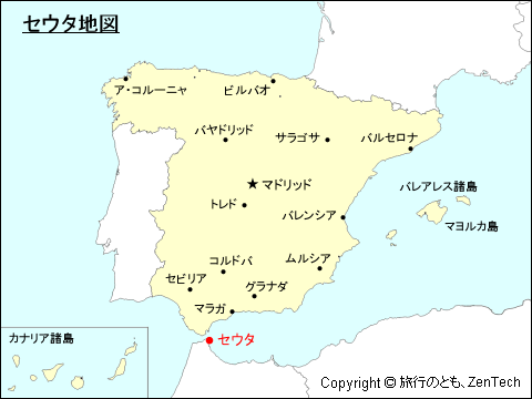 スペインにおけるセウタ地図