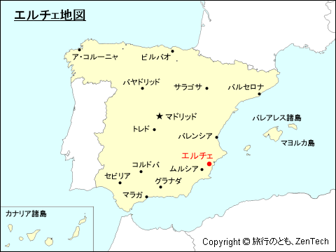 スペインにおけるエルチェ地図