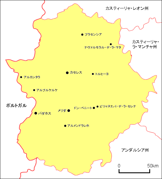 エストレマドゥーラ州周辺地図