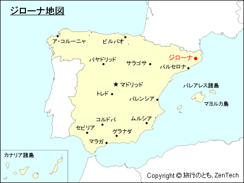 スペインにおけるジローナ地図