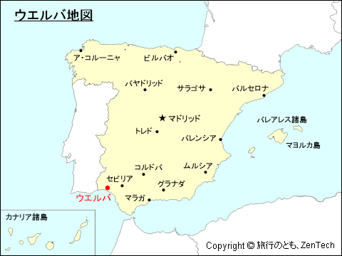 スペインにおけるウエルバ地図