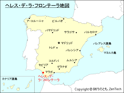 スペインにおけるヘレス・デ・ラ・フロンテーラ地図