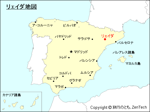 スペインにおけるリェイダ地図