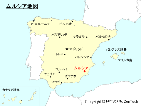 スペインにおけるムルシア地図