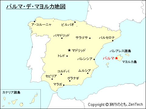 スペインにおけるパルマ・デ・マヨルカ地図