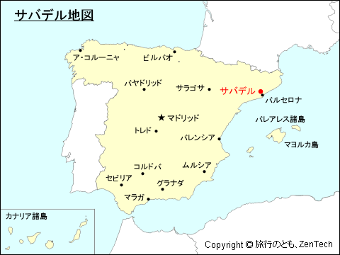 スペインにおけるサバデル地図