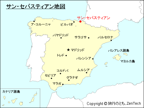 スペインにおけるサン・セバスティアン地図