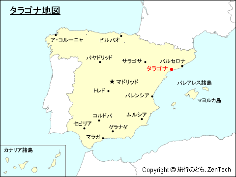 スペインにおけるタラゴナ地図