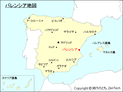 スペインにおけるバレンシア地図