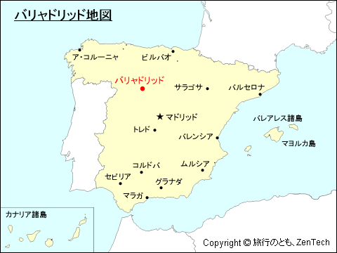 スペインにおけるバリャドリッド地図