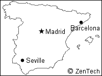 首都マドリッドの場所が記載されたスペイン白地図