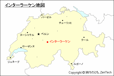 スイスにおけるインターラーケン地図