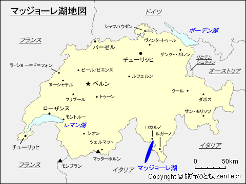 スイスにおけるマッジョーレ湖地図