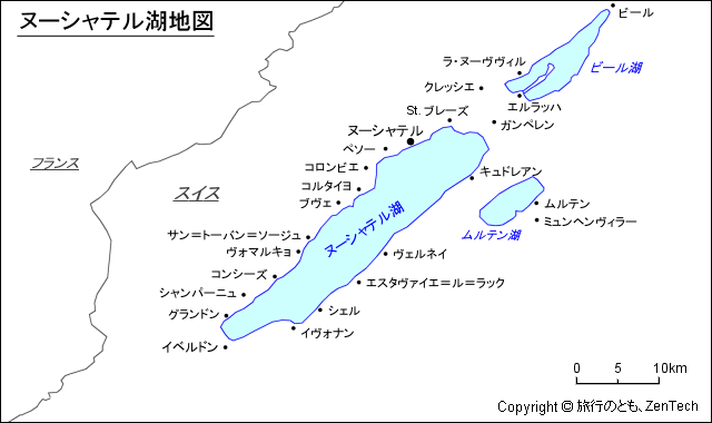 ヌーシャテル湖地図