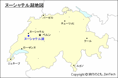 スイスにおけるヌーシャテル湖地図