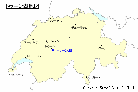 スイスにおけるトゥーン湖地図