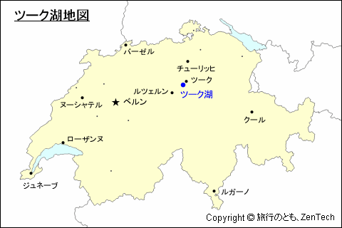 スイスにおけるツーク湖地図