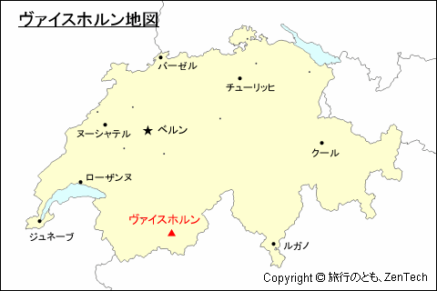 スイスにおけるヴァイスホルン地図