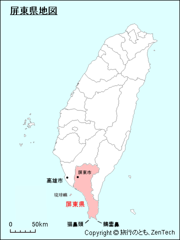 台湾における屏東県地図